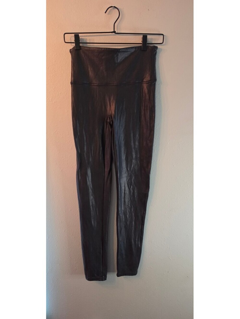 SPANX Women’s L Black Faux Leather High Rise Shaping Leggings 26.5”